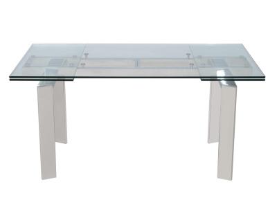 China 200 cm de longitud mesa de comedor de vidrio extensible resistente al fuego con base de acero en venta