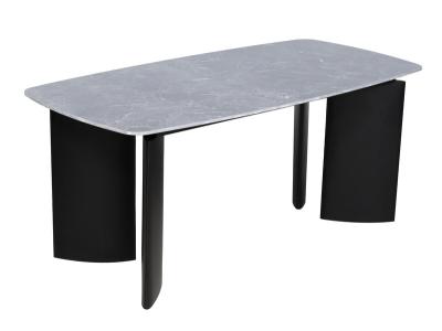 China 1750*850mm Ceramic Top Dining Table With Fixed Type And Black Iron Base for sale