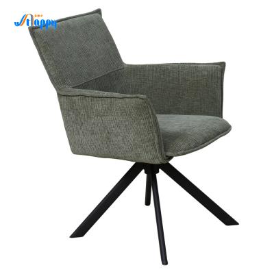 China Genuine Leather Mid Century Swivel Dining Arm Chair With Metal Base Dc-7532 for sale