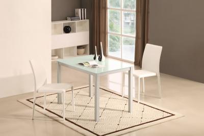 China 1100mm Length Customizable Glass Top Dining Table With Iron Legs DT-914F for sale