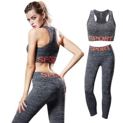 China Alphabet QUICK DRY Wire Fitness Elastic Shockproof Running Bra Top Pants Sports Yoga Two Piece Set for sale