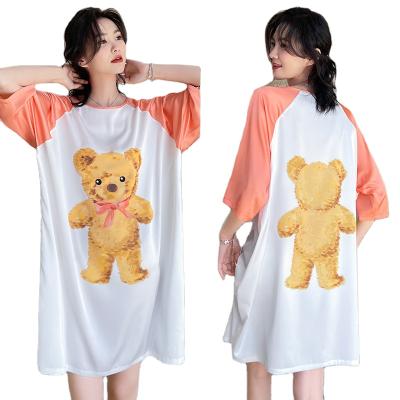 China 2021 Breathable Wholesale Loose Plus Size Shorts Sleeved Print Cute Cartoon For Women Nightgown for sale