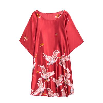 China Silk Crane Women Sleepwear Lounge Wear Batwing Sleeve Robes Satin Nightgowns Wholesale QUICK DRY for sale