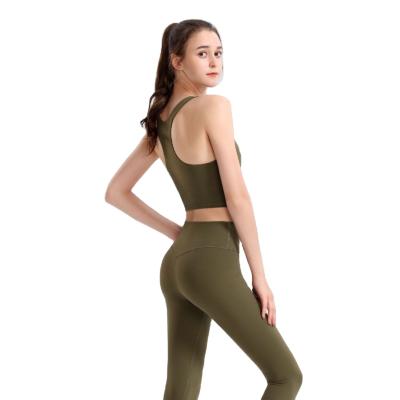 China New Viable Naked Yoga Suit Women Yoga Bra Capri Pants Running Two-Pieces Fitness Sportswear for sale