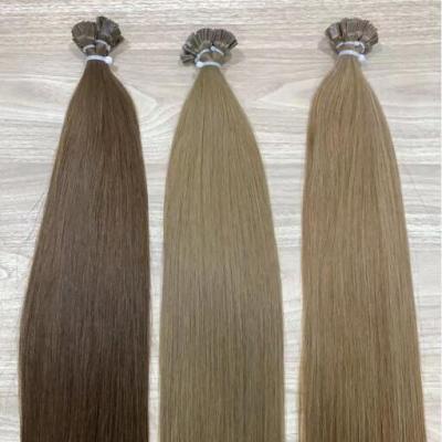 China Virgin Russian Remy Hair Italian Keratin Pre Bonded Flat Tip Hair Extension Cuticle Aligned Pulled Silky Straight Double Wave Factory for sale