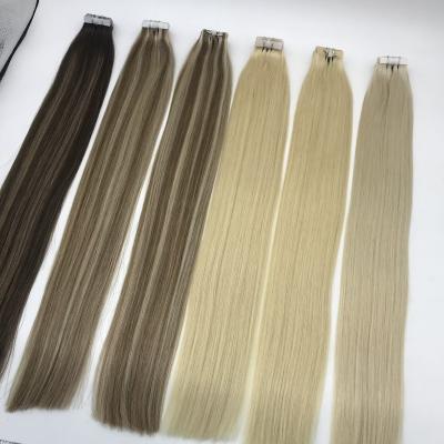 China Wholesale Russian Silky Straight Wave Cuticle Aligned Invisible Tape In Virgin Hair Extensions Tape In Remy Hair Extensions for sale