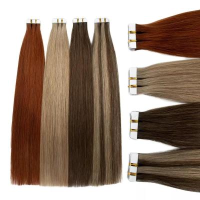 China Wholesale High Quality 100% Russian Human Hair Remy Virgin Tape In Hair Extensions European Double Wave Silky Straight for sale