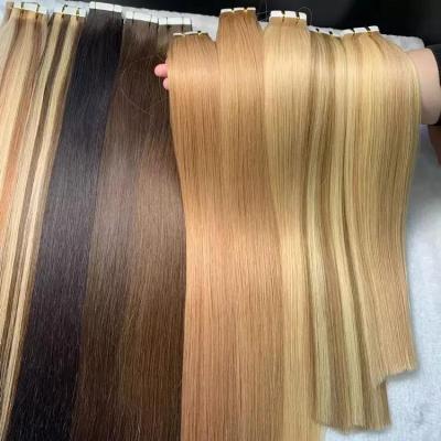 China European High Quality Silky Straight Wave Double Drawn Ins Remy Tape Hair Extensions 100Human Tape Hair Extensions for sale