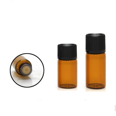 China Wholesale 1ml 2ml 3ml 4ml 5ml Mini Amber Sample Glass Vials Bottles Cosmetic Essential Oil With Screw Lid Orifice Reducer for sale