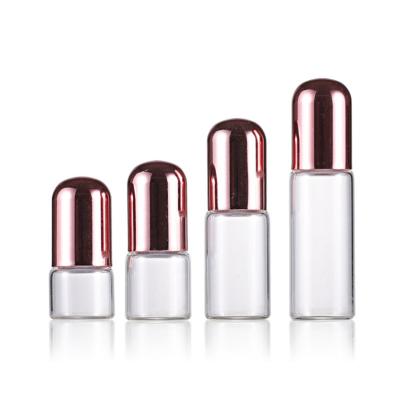 China Factory Direct Sale Cosmetic Suitable For Travel Minisize Rose Gold Cap 1ml 2ml 3ml 5ml Portable Clear Glass Roll On Perfume Bottle for sale