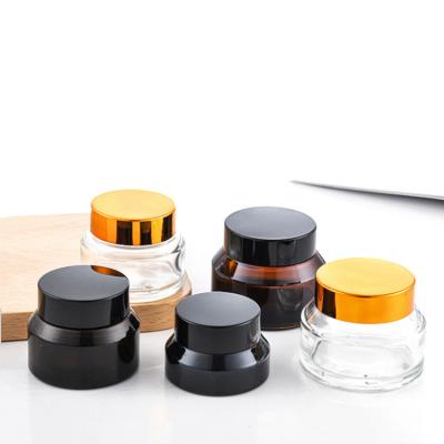 China Hot Selling Cosmetic Container 15ml 30ml 50ml Empty Hand Glass Shoulder Cream Slanted Cosmetic Jar Amber Clear Olive Green Face for sale