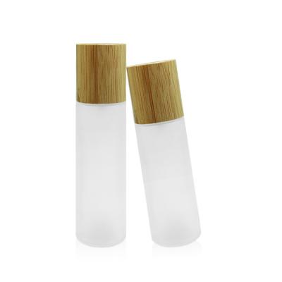 China Customizable Factory Direct Sale Bamboo Cap Cosmetics Package 30ml 50ml 60ml 80ml 100ml 120ml Frosted Glass Lotion Bottle for sale