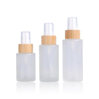 China Bamboo Cap 20ml 30ml 40ml 50ml 60ml 80ml 100ml 120ml Frosted Glass Spray Lotion Bottle Factory Direct Sale Cosmetic Suitable Quality for sale