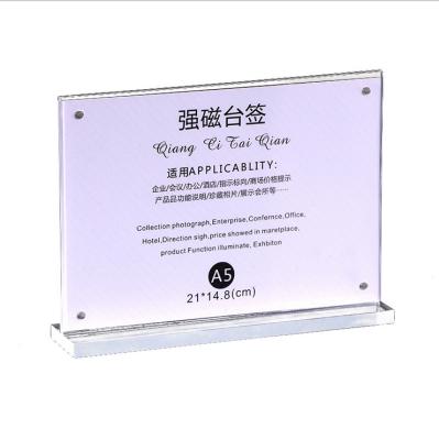 China Clear Display T Shape Table Top Menu Display Rack Photo Desktop Acrylic Advertising Frame for sale