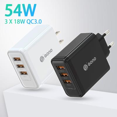 China High Speed ​​18W Electronic Quick Charge QC3.0 3 Ports Fast Multiple Port Adapter 54W USB Wall Travel Android Mobile Charger for sale