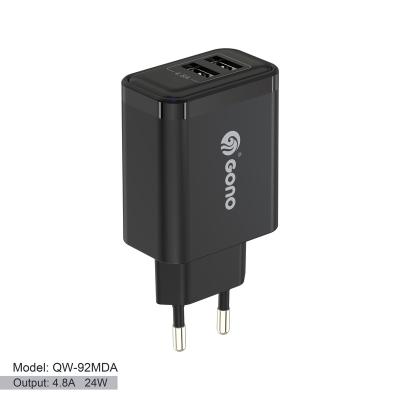 China High Speed ​​Mobile Phone Travel Power Adapter 5V 4.8A 24W Dual USB Ports EU Wall Portable Home Charger for sale