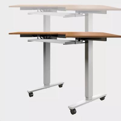 China AUKI Adjustable Modern Desk Adjustable Table L(Height) Shape Dual Motor 120X1200 Sit Stand Electric Desk With Keyboard Table Top for sale