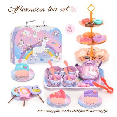 China Kids Gift Children Pretend Game Tin Tinplate Afternoon Tea Set Miniature Toys For Children For Party Sets for sale