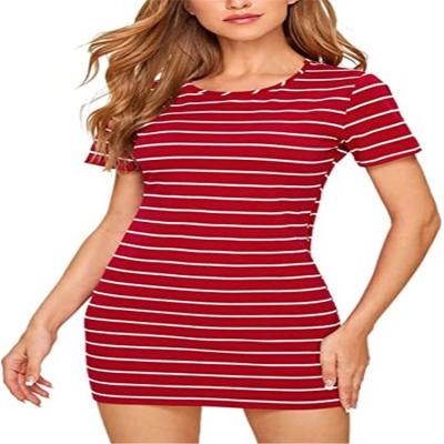 China Women's Casual Short Sleeve Anti-Shrink Striped Bodycon T-Shirt Dress for sale