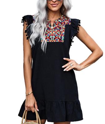 China Bohemian New Dress Bohemian Women's European Commercial Large V-neck Skirt Knee-Length Viable Summer 2021 for sale