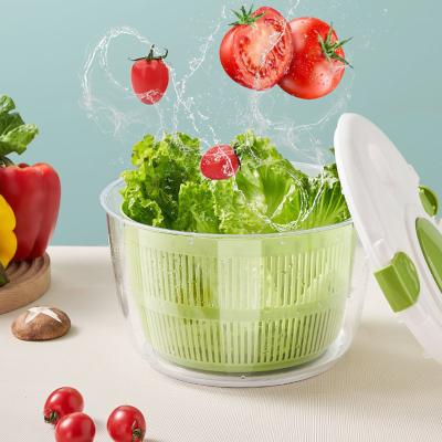 China Stocked Kitchen Utensils 5L Large Salad Mixer Vegetable Dryer Plastic Manual Vegetable Salad Spinners for sale