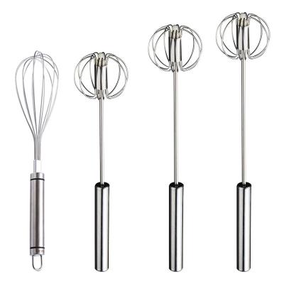 China Manual Stocked Hand Mixer Agitator Egg Beater Milk Frother Turning Semi-automatic Stainless Steel Egg Beater For Kitchen Tools for sale