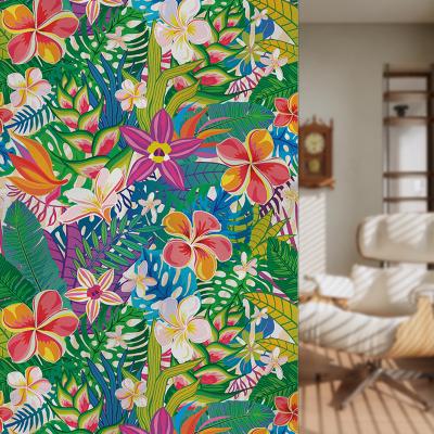 China Non Self Adhesive Tropical Vegetation Frosted Privacy Frosted Stained Glass Film Sticker Bedroom Bathroom Home Decoration for sale