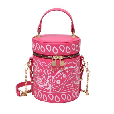 China High quality fashionable handbags for ladies 2021 fashionable round bucket handbags for ladies or women cute cartoon print candy bucket cross - body bags with hats for sale