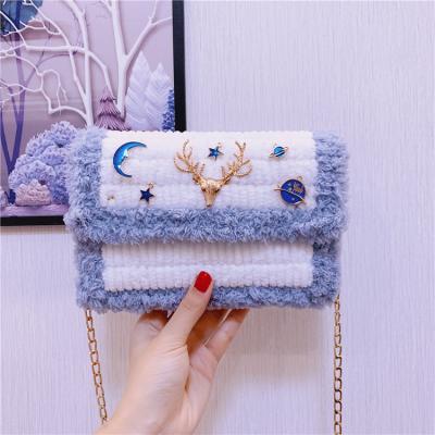 China DIY Handbags 2021 Fashion Trendy DIY Purses and Handbags Mesh Bags Plush Ladies Messenger Bag DIY Wool Material Handmade Handbags For Women for sale