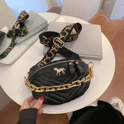 China Water Proof Women Waist Bag Female Pearl Chain Luxury Fanny Pack Leather Belt Bags Shoulder Cross - Body Chest Bags for sale