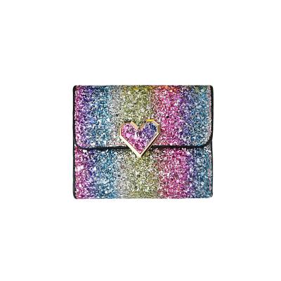 China New Arrivals Ladies Purse PU Leather Trifold Anti-theft Purse Small Purse Small Shiny Rainbow Shiny Women's Wallet Purse for sale