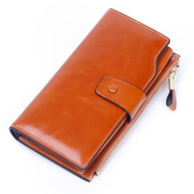 China 2020 Fashion Genuine Anti-magnetic Anti-theft Multi-Card Oil Wax Leather Wallet Woman Purse Elegant Ladies RFID Ladies Wallets and Purses for sale