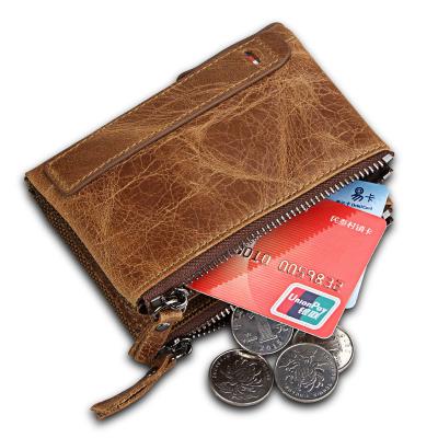 China Genuine Cowhide Leather Men's Wallet Anti-RFID Leather Shorts Anti-theft Flying Men's Wallet Double Zipper Wallet for sale