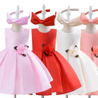 China Elegant Princess Babies Birthday Party Dress With Flowers Viable Cute Girls Fluffy Skirts Kids Piano Performance Costumes for sale