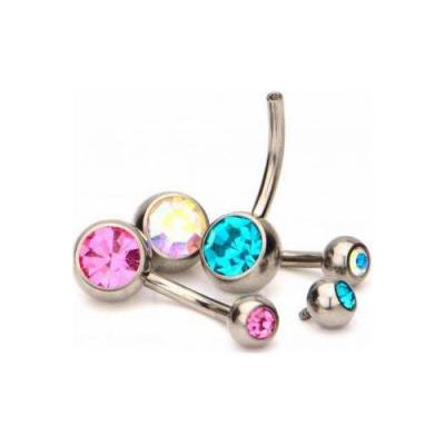 China FASHIONABLE Titanium Bezel Set Double Gem Navel Curves Rings for sale