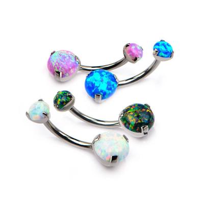 China TRENDY Titanium Fork Set Double Synthetic Opal Navel Curves for sale