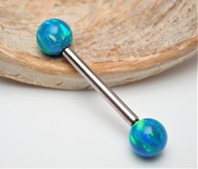 China FASHIONABLE Implant Teal Peacock Blue Titanium Fire Opal Internally Threaded Tongue Barbell for sale