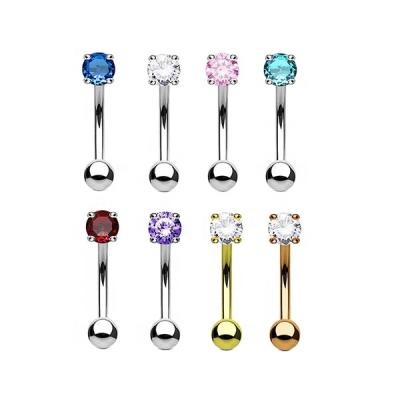 China FASHIONABLE G23 Curved Fork CZ Gem Eyebrow Ring Curved Barbell 16G Eyebrow Rings for sale