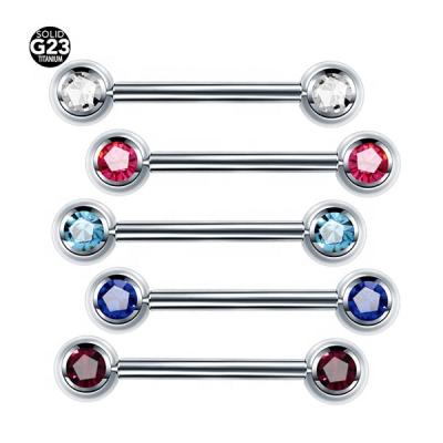 China FASHIONABLE Titanium G23 Nipple Barbell Rings Gem Internally Thread Tongue Barbell Rings Long Cartilage Bar Earrings Body Jewelry for sale