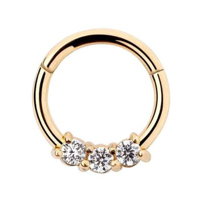 China Fashion Triple Segment Gem Surgical Steel Hinged Ring for sale