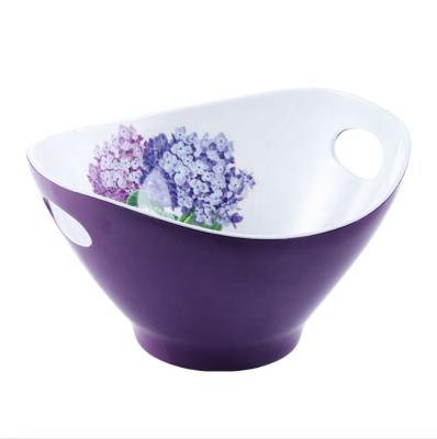 China Two Color Heatable Melamine Fruit Salad Bowl Binaural Bowl With Handle Ingot Shaped Basket Vegetable Fruit Basket for sale