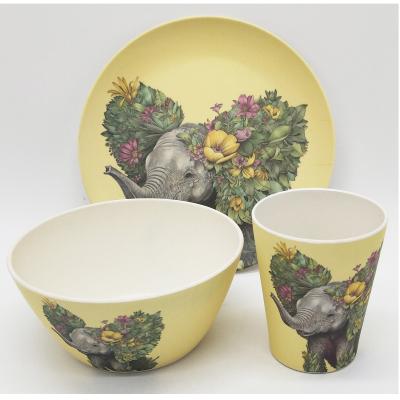 China Degradable Tableware Dish Contemporary Bamboo Animal Cup Set Three Piece Dinner Set for sale