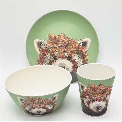 China Degradable Tableware Set Contemporary Bamboo Animal Cup Bamboo Fiber Dish Three-Piece Set for sale