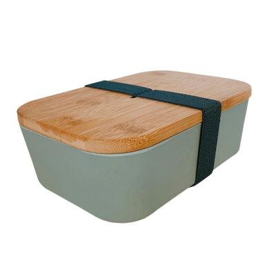 China Sustainable Wholesale Food Grade Safe Kitchen Tableware Modern Bamboo Fiber Dinner Set Lunch Box With Wooden Cutting Board Lid for sale