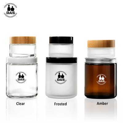 China 15g 30g 2oz 4oz 8oz Amber Frosted Clear Luxury Face Cosmetic Straight Sided Cream Glass Jar For Lotion Containers With Lid for sale