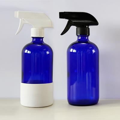 China Home Care 500ml Custom 16oz Boston Blue Round Trigger Glass Spray Cleaning Bottle With Silicone Sleeve for sale