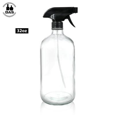 China Personal Care Transparent Clear 1L Boston Round 32 Piece Glass Spray Bottle 1000ml For Hand Cleaning Sanitizer for sale