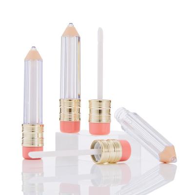 China 5ml Cosmetic Custom Empty Pencil Shaped Cute Balm Lipstick Packaging Lip Gloss Container Cosmetic Tube With Brush Wand for sale