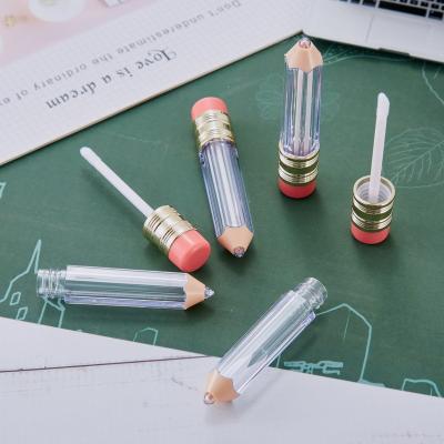 China Cosmetic Custom Small 5ml Pencil Shaped Empty Luxury Lip Gloss Container Tube With Brush Wand for sale