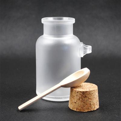 China Custom 100ml Personal Care Frosted Body Scrub Pot And ABS Plastic Bath Salt Bottles With Cork And Spoon for sale